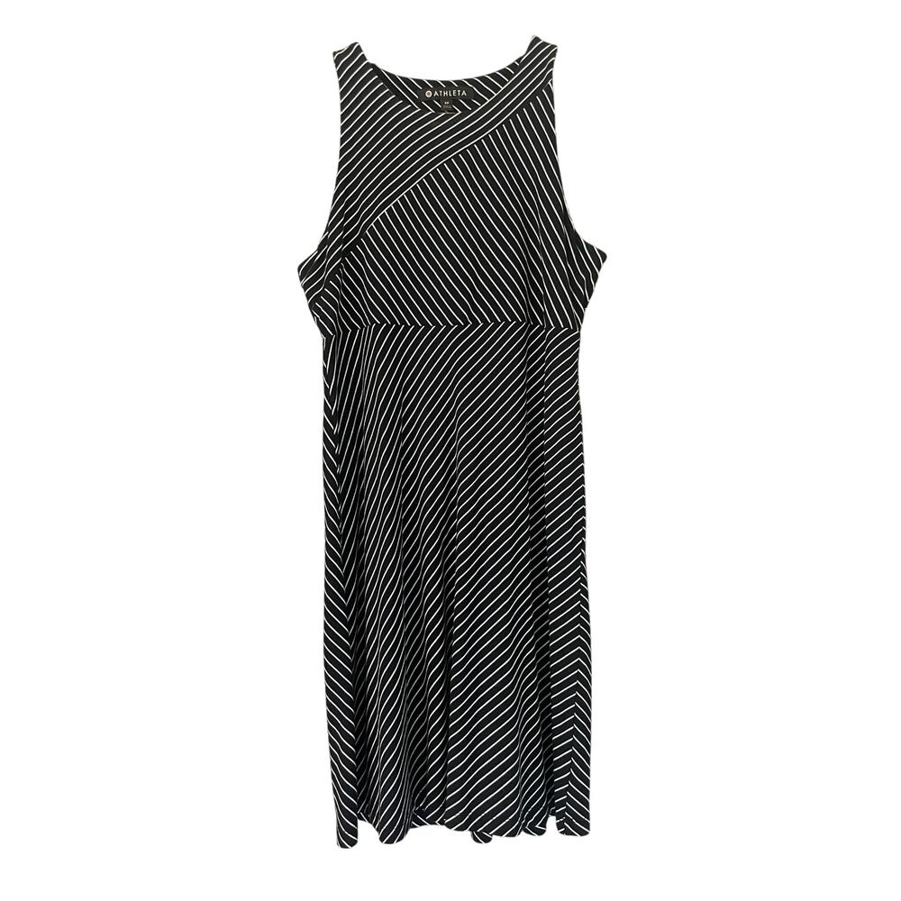 Athleta High Neck Santorini Black White Stripe Sleeveless Tank Dress S